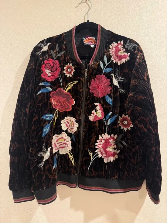 Johnny Was Junia Velvet Quilted Bomber Jacket XL - Picture 2 of 5